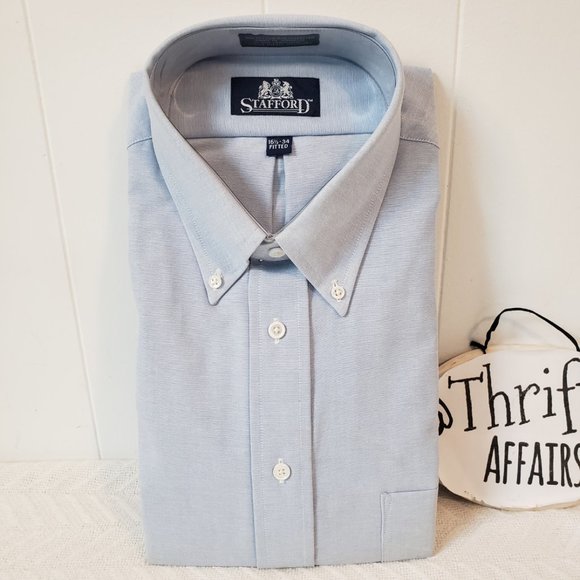 Stafford Shirts Stafford Mens Blue Ls Fitted Shirt Chambray Button